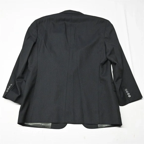 Vtg Perry Ellis 44S 36x32 Black Stripe USA Made Mens Jacket Pants Suit